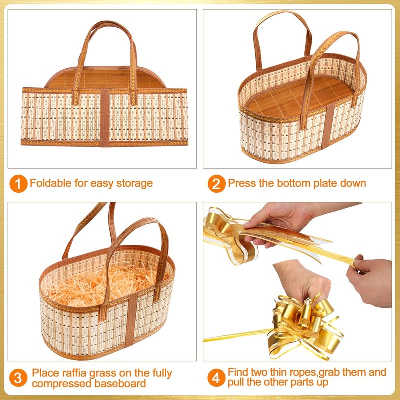 Orchidleaf 2 Set Empty Gift Baskets, Woven Bamboo Baskets for Gifts Empty, Christmas Basket Empty Large to Fill in Gifts with Wrap Bags, Raffia, Pull Bows for Mother's Day, Baby Baptisms, Housewarming - Image 4